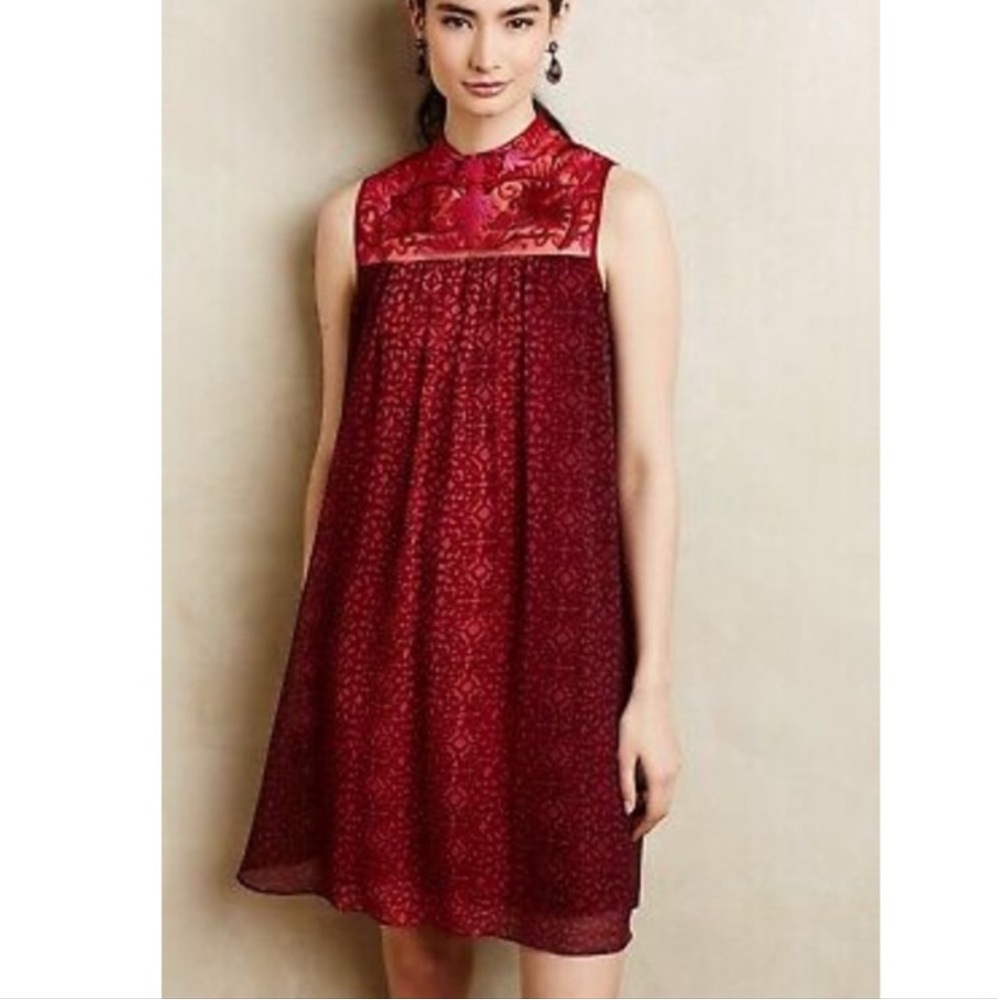 Anthropologie Niki Mahajan‎ Embroidered Ombré Amara Swing Dress size 4 EUC